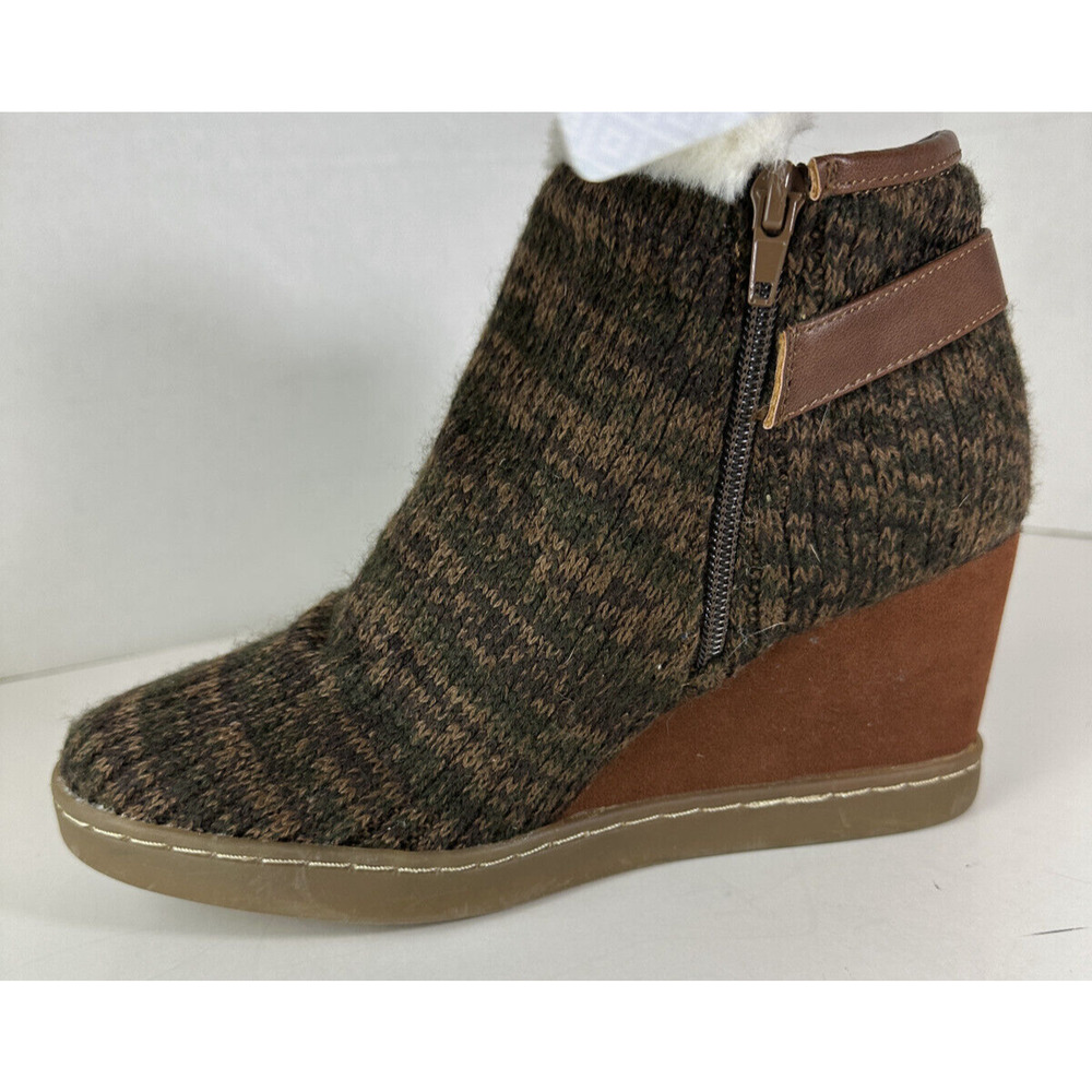 New Muk Luks AnneMarie Wedge Boots Brown Marl Ankle Buckle Shoes Faux Fur Sz 10 - Picture 6 of 12